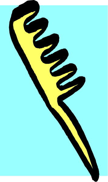 The image shows a blue background with an illustration of a yellow comb on it.