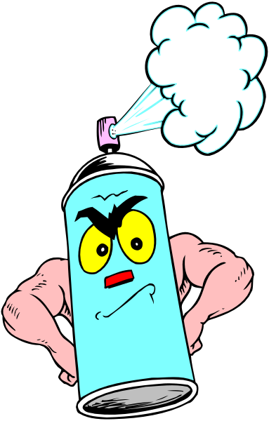 The cartoon shows a can of compressed air with an exaggerated face expressing surprise or shock while holding its nozzle towards itself as if it's about to spray something out from within itself; there is also smoke coming off the top, suggesting that this action has just occurred and caused some sort of reaction.