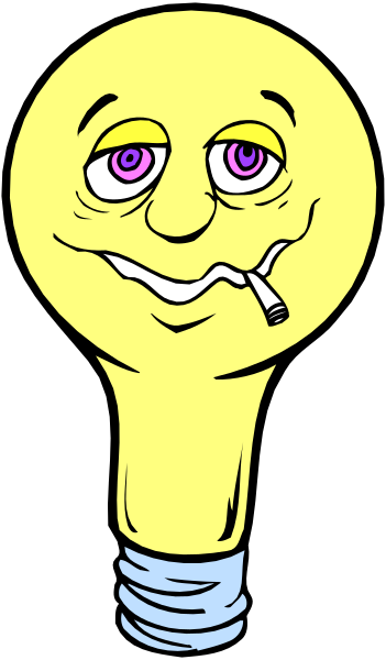 The cartoon shows a light bulb with an exaggeratedly large smiley face on it; there is no text in this image.