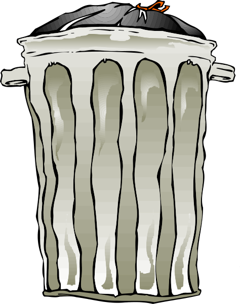 The black trash can has a white lid with two orange flames on it; there is no visible text within this small clip-art image.