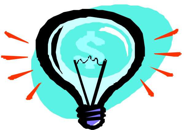 The image shows a cartoon light bulb with an idea inside it being illuminated by two red rays of energy emanating from either side.