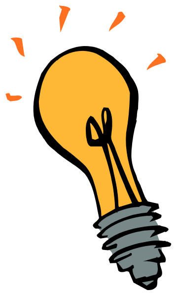 The image shows a cartoon light bulb with an idea symbol above it on what appears to be a black background.