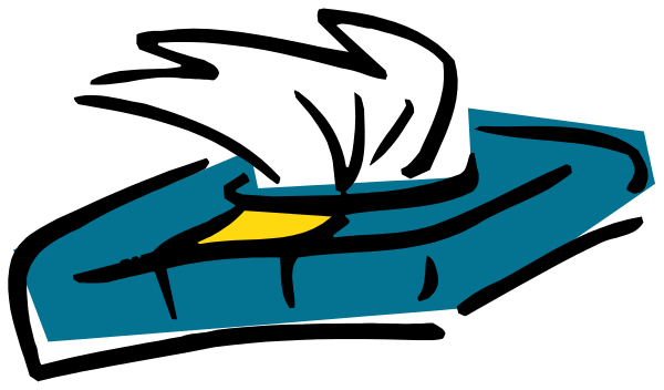 The image shows a blue boat with yellow trim on it floating downstream.