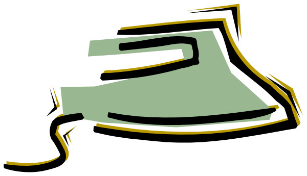 The black and white illustration shows a closeup of an iron with its sole facing upwards on what appears to be a dark surface; there is no text present in this image.