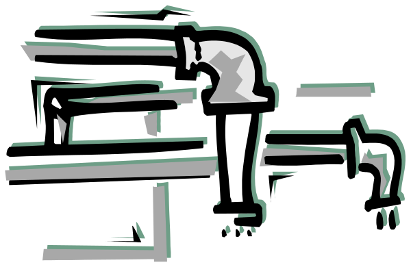 The black and white illustration shows a person sitting at an old printing press with their hands on it, suggesting operation of machinery in what appears to be a workshop environment.