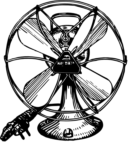 The black and white illustration shows a fan with its blades spread out against an indistinct background; there is no text present in this image.