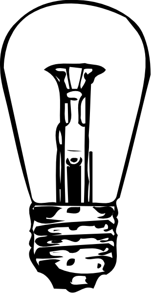 The black and white silhouette of a light bulb with an electric cord on top against a dark background.