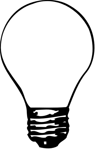 The black and white silhouette of a light bulb with an unlit filament inside it against a dark background.