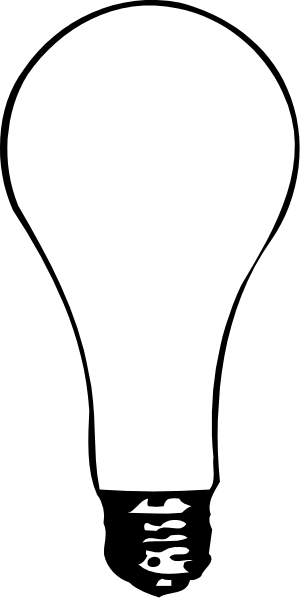 The black and white silhouette of a light bulb with an unlit filament inside it against a gray background.
