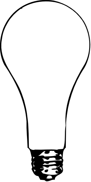 The black and white photo shows a light bulb with an unlit filament on its left side against a dark background.