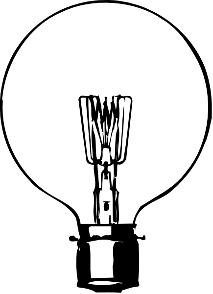 The black and white illustration shows a light bulb with an attached lamp shade on its right side against a dark background.