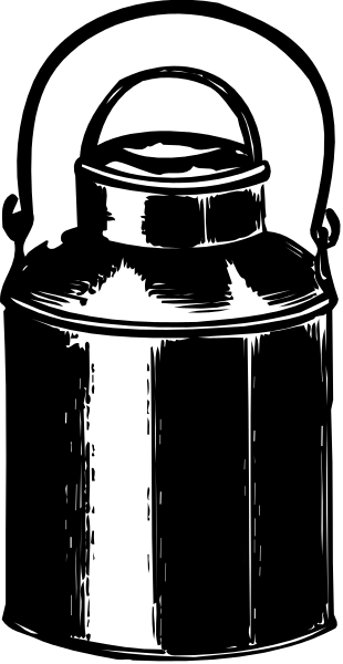 The black and white illustration shows a metal can with two handles on top of it against an indistinct background.