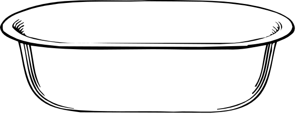 The black and white illustration shows a round bowl with two handles on top of it placed against a gray background.