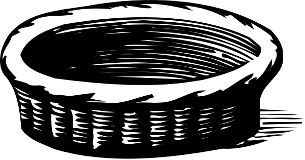 The black and white illustration shows a circular object with concentric rings on top of another circle that has an inner spiral pattern; to its right is what appears to be a small bird perched atop a cylindrical structure, possibly made from wood or metal.