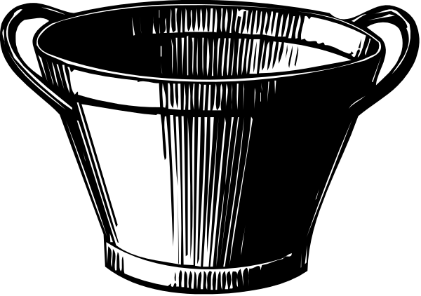 The black and white illustration shows a bucket with two handles on top of it placed against an unseen background.