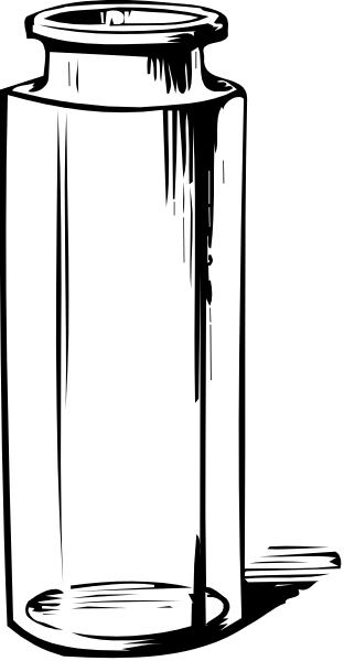The black and white illustration shows a cylindrical pill bottle with ridges on its sides against a dark background.