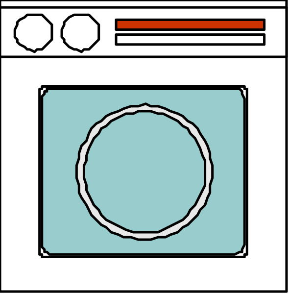 The image shows a stylized illustration of two ovens with their doors open side by side against a white background; one oven is on top while the other is below it in an unrealistic perspective, suggesting that this could be part of a graphic design or concept art for kitchen appliances.