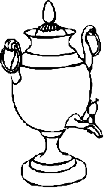 The black and white illustration shows a trophy with two handles on either side of its base; it is placed against an unidentified background that appears to be plain gray in color.