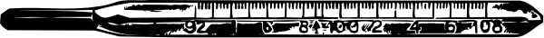 The image shows a thermometer with temperature readings on it placed against an indistinct background that appears to be grayish in color.