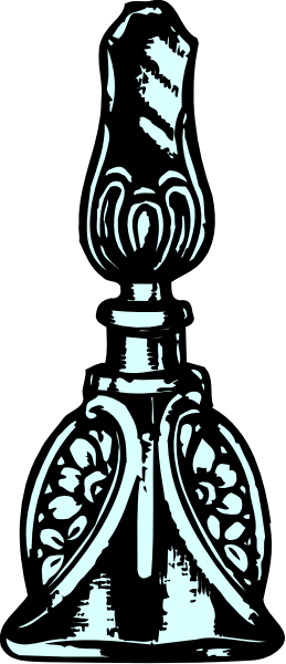 The black and white photo shows a bottle with an intricate design on it placed against a dark background.