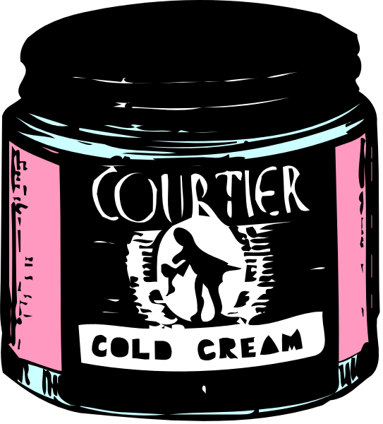 The image shows a jar of cold cream with text that reads "COURTEN COLD CREAM" on it against a black background.