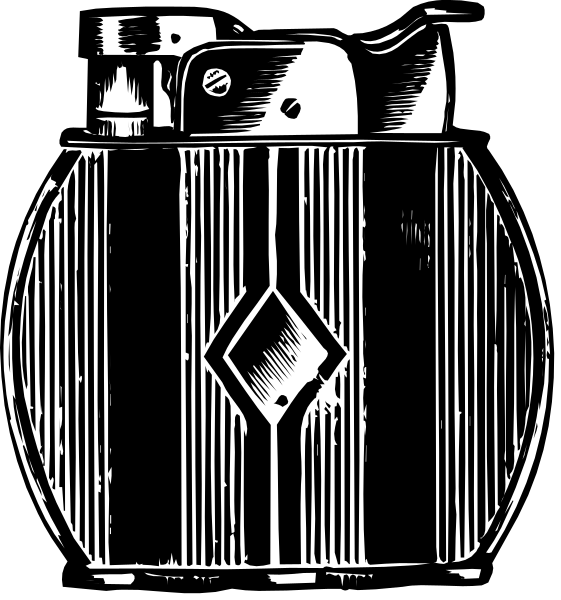 The black and white images show a cigarette lighter on top of an ashtray with two matches inside it.