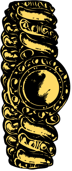 The image shows a gold emblem with intricate designs on it against a grey background; there is no text present within this small clip-art section of an overall larger graphic design piece that includes other elements as well, but I can only describe what's in front of me which appears to be the central focus.