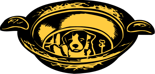 The image shows a cartoon of an alien inside a flying saucer with two dogs looking up at it from below through what appears to be a window on their spaceship-like vehicle.