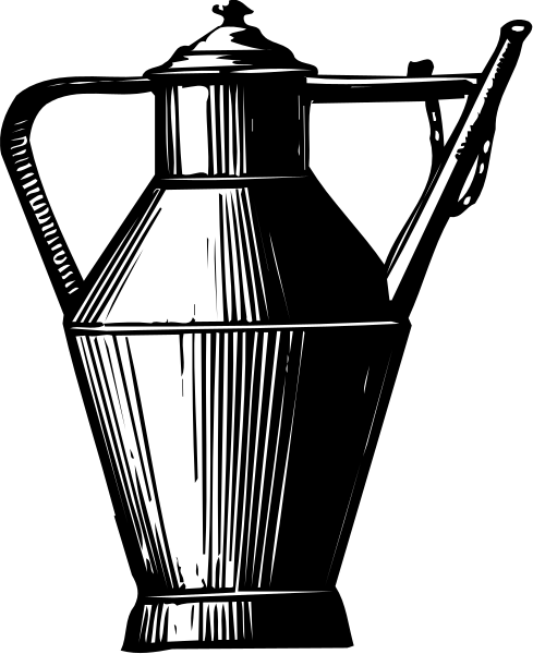The black and white illustration shows a classic oil lamp with an hourglass shape on top of it.