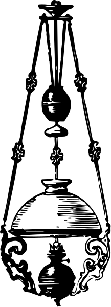 The black and white illustration shows a candle holder with an intricate design on top of it against a dark background.
