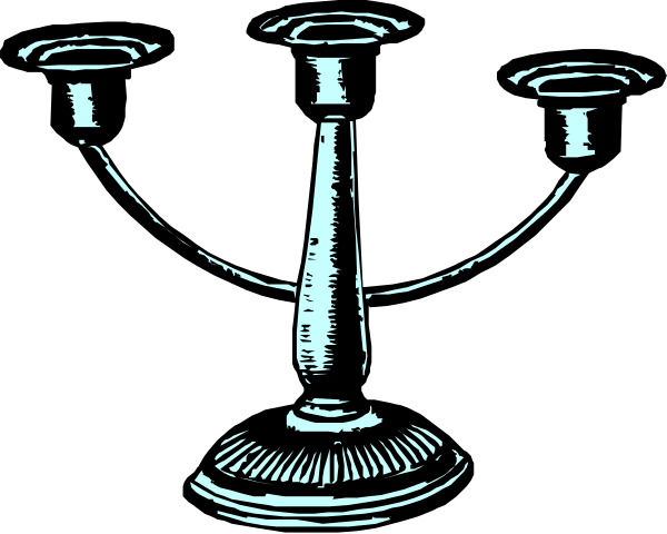The black and white illustration shows a candle holder with three candles on top of it against an indistinct background.