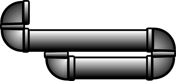 The image shows a black and white pixelated representation of two pipes connected by an elbow joint with three valves on each pipe.