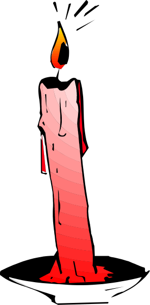 The image shows a candle with flames on it against a black background to its left side; there is no visible text within this small clip-art picture.