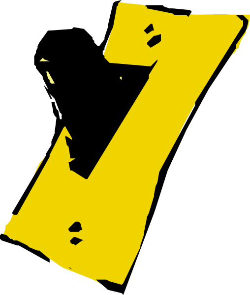 The number seven with a yellow outline on top of it against a black background.