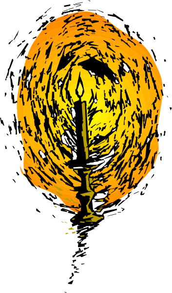 The image shows a candle with flames on it against a dark background.