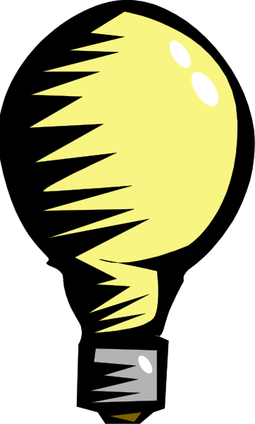 The image shows a cartoon of an upside down yellow light bulb with two black lines for eyes on top against a dark background.