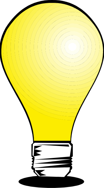 The image shows a yellow light bulb with rays emanating from it against a black background on the left side of an unseen object that appears to be a book cover due to its rectangular shape, and there is no text present in this clip-art style illustration.