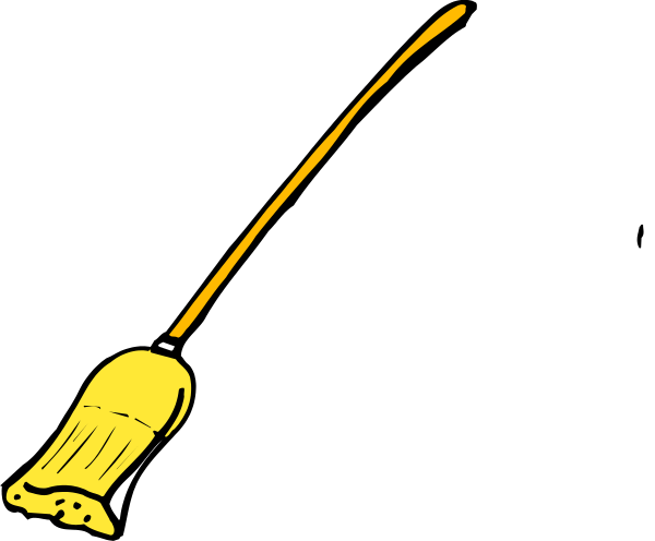 The image shows a cartoon of an animated character swinging at a ball with a tennis racket while standing on top of what appears to be a pile of cleaning supplies such as brooms and dustpans, set against a black background that suggests nighttime or darkness.