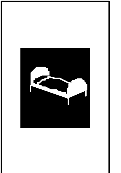The image shows a black and white icon of two beds placed side by side with an arrow pointing between them to indicate that there is no bed in this space.