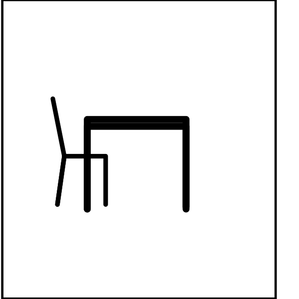 The image shows a simple black and white line drawing of an iconic piece of furniture: a chair with four legs that is often associated with IKEA products.