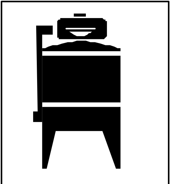 The black and white icon shows a person standing next to an oven with food inside it on top of what appears to be a stove in front of them.