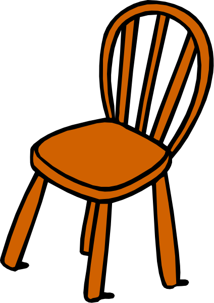 The image shows a simple line drawing of an orange chair with four legs against a black background.