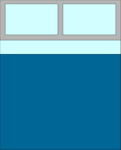 The image shows a simple blue box with two white lines on top of it against a grey background.