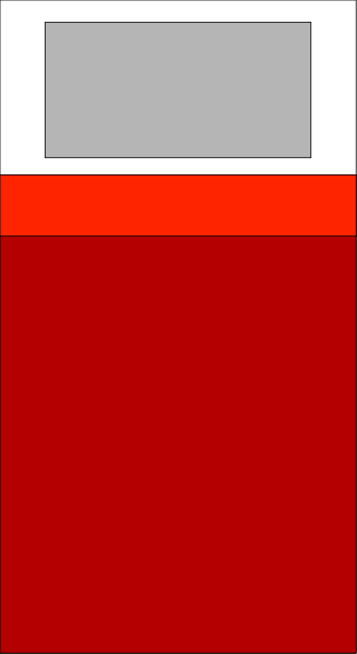 The image shows a red rectangular object with white edges on its left side against a gray background.