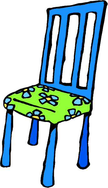 The image shows a blue chair with floral pattern on its seat against a plain background.