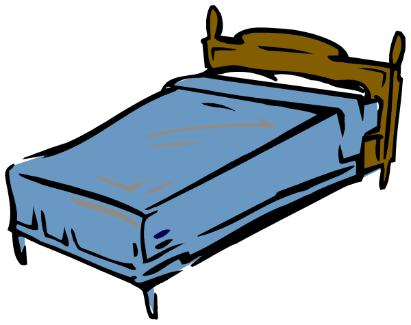 The image shows a simple black and white illustration of two beds: on top is an unmade bed with sheets rumpled up in various directions; below it appears to be another smaller bed that looks like a child's bunkbed, also without any visible covers or pillows.