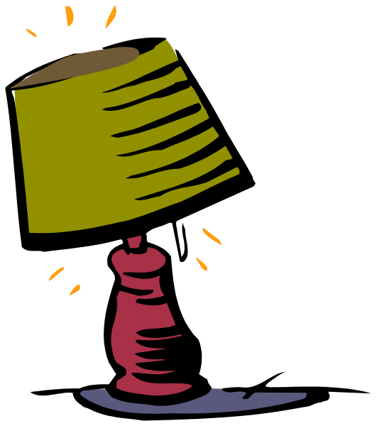The image shows a cartoon lamp with an exaggeratedly long shade on top of what appears to be a chess piece base; it is set against a dark background that provides contrast for visibility purposes only without any additional context provided by other elements in this small clip-art style illustration.