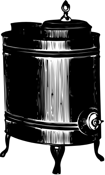 The black and white photo shows a closeup of an object that resembles a large metal container with visible rivets on its surface; it appears to be made from cylindrical sections stacked together vertically, possibly for storage purposes in what looks like a dark environment due to the monochrome nature of the image.