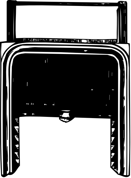 The black and white photo shows a vintage telephone booth with an open door on top of it against a dark background.