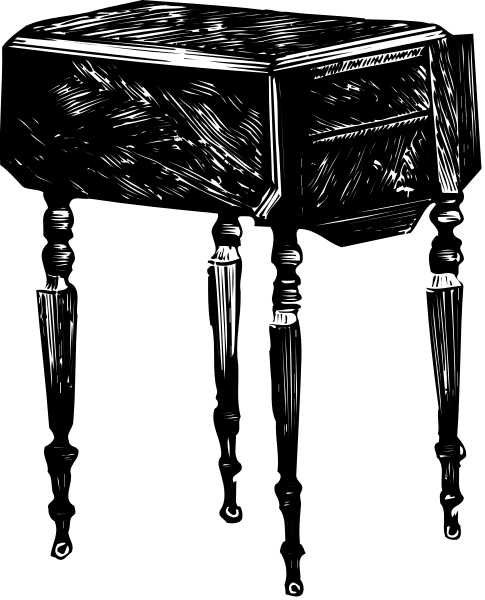 The black and white illustration shows a piano with its lid open on top of it is sitting next to an upright chair in front of what appears to be a window.